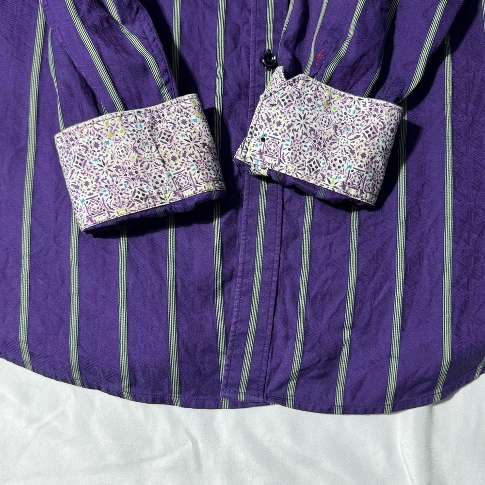 Robert Graham Purple Striped Button-Up Shirt | Size 2XL | Flip Cuff Detail - Picture 14 of 16
